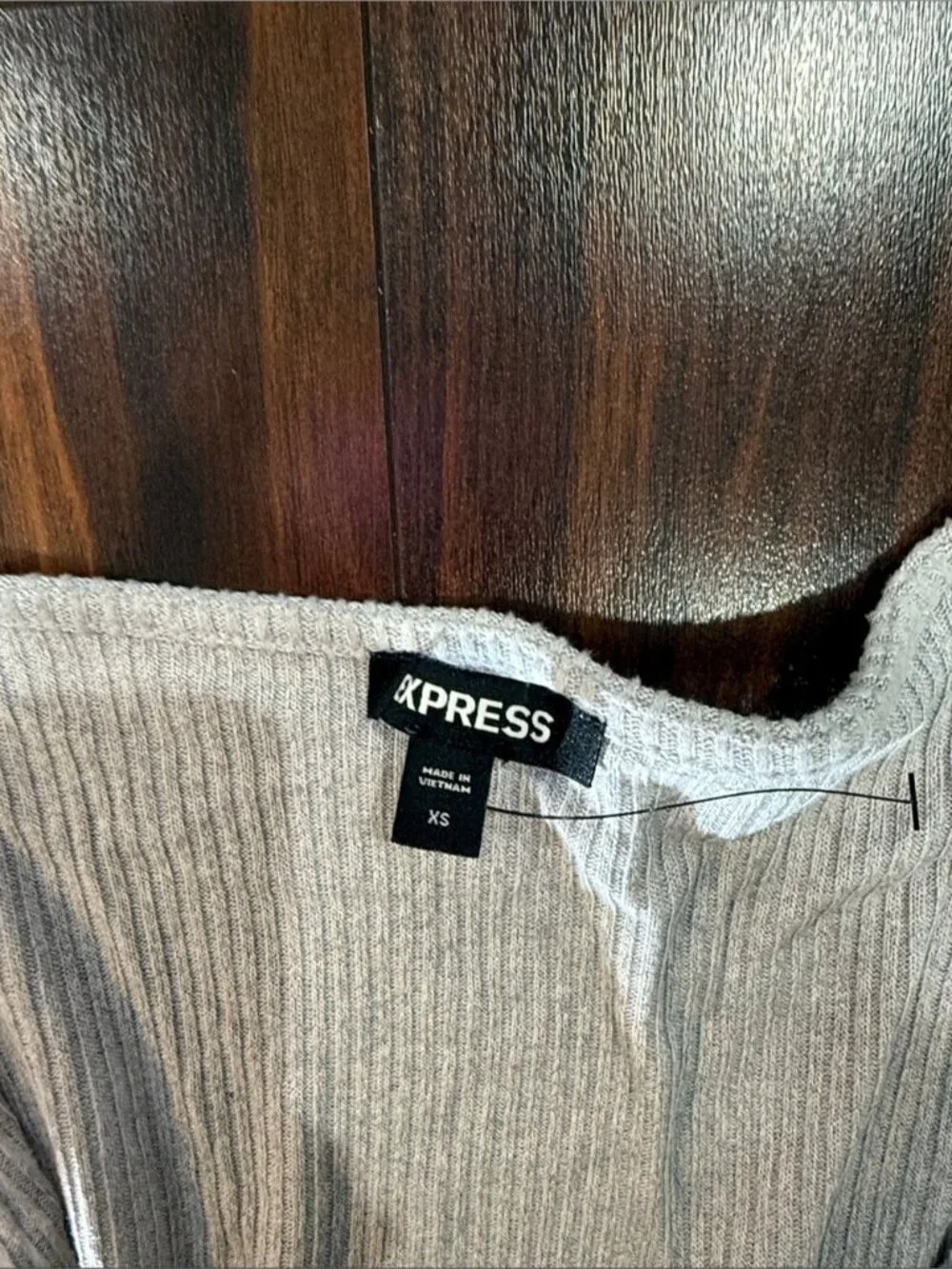 Express Light Gray Ribbed Wrap Tie-Front Sweater